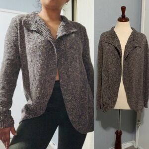 CAbi Chunky Knit Open Front Cardigan Sweater Women's Heathered Taupe Gray Small‎